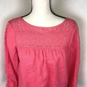 J.Crew Women’s Linen Salmon Coral Eyelet Top Size XS‎ Lightweight Casual thumbnail 6