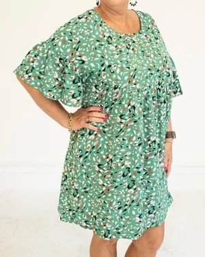 NWT GiGio USA Dot Printed Loose Fit Flowy Flutter Sleeve Knee Length Dress thumbnail 1