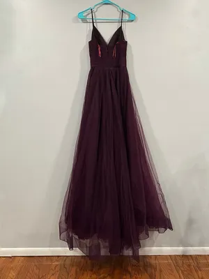 La FEMME 30334 Corset Sheer Bodice Tulle A-Line Gown In Dark Berry 4 FLAW thumbnail 5
