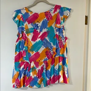 Ruffled Flutter Sleeve Blouse in Pink and Blue Size L thumbnail 6