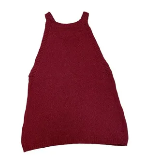 Maeve Burgundy Sleeveless Halter Neck Cotton Sweater Top thumbnail 2