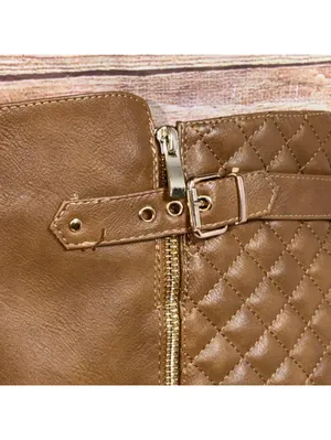 Dream Paris Women’s Knee High Riding Boots Size 9 Tan Quilted Buckle Zip thumbnail 5
