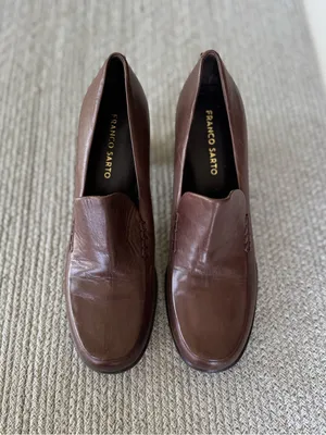 Franco Sarto Brown Leather 90s Minimalist Block Heel Loafers Size 8 thumbnail 9