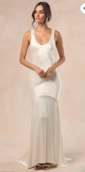 Lulus Champagne Satin Dress thumbnail 1