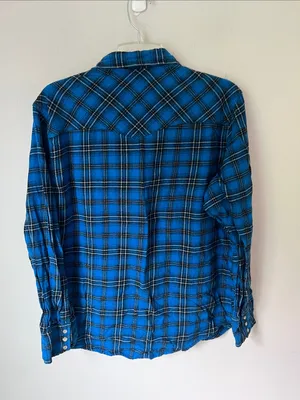 Wrangler Wrancher Blue Plaid Pearl Snap western shirt ➕ thumbnail 5