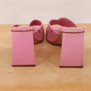 Schutz Pink Leather Mules Womens Size 9.5 Architectural Triangle Block Heel thumbnail 2