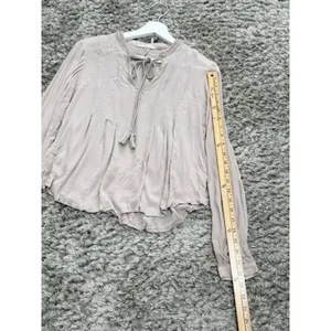 Floreat Anthropologie Boho Peasant Blouse Women Size 8 Rayon Beaded Tie Neck Top thumbnail 9