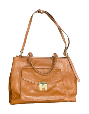 Tommy Hilfiger Brown Leather Large Tote Handbag Purse Classy Satchel Stylish thumbnail 1