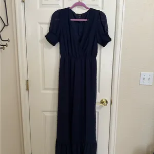 Lulus Falling Into You Navy Blue Swiss Dot Tiered Maxi Dress - Size Medium thumbnail 2
