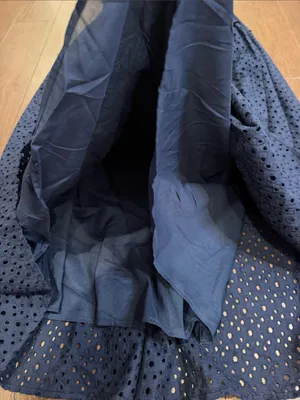 Elie Tahari Eyelet Smocked Midi Dress Navy Medium NWT thumbnail 7