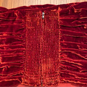 Reformation Addie Ruched Smocked Strapless Velvet Top in Blood Orange Size 4‎ thumbnail 14