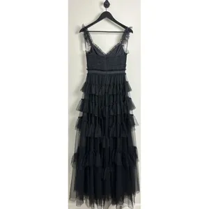 BETSY & ADAM Tiered Ruffle Tulle Gown in Black Size US 4 thumbnail 4