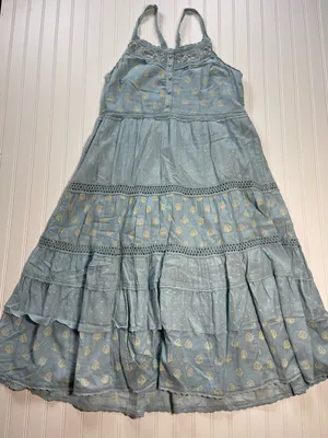Pilcro By Anthropologie Citrus Fruit Ruffled Eyelet Midi‎ Dress | Blue | Size L thumbnail 2