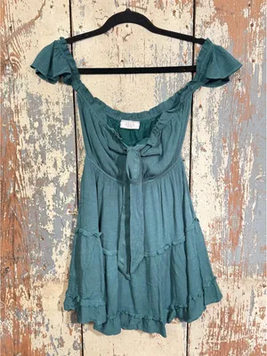 Sage the Label Small green off-shoulder tiered mini dress thumbnail 3