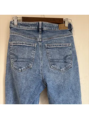 American Eagle Mom Jeans Womens 2 Short Distressed High Rise Rigid Blue Denim thumbnail 5