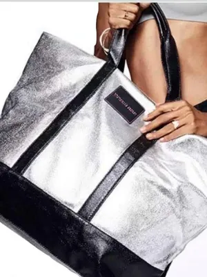 Victorias Secret Large‎ Silver & Black Weekender Get Away Travel Tote Bag thumbnail 2