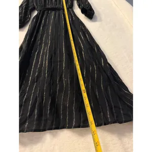 Traffic People Black Gold Metallic Stripe Midi Dress‎ Long Sleeve XS NWT $154 thumbnail 7