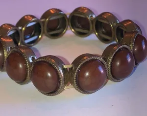 Vintage Brass Chunky Beaded Boho Stretchy Bracelet thumbnail 2