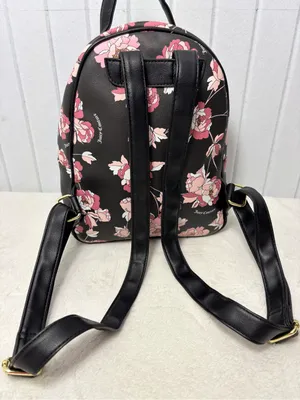 Juicy Couture‎ Black Floral Mini Backpack with Pink Blooms thumbnail 3