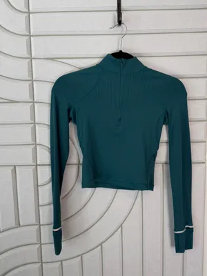 Lululemon Its Rulu Run Ribbed Cropped Half Zip Sweatshirt 2 Storm Teal thumbnail 3
