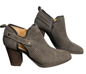 Franco Sarto Shoes Womens Size 7M Gray Perforated Leather Booties Block Heel Zip thumbnail 1