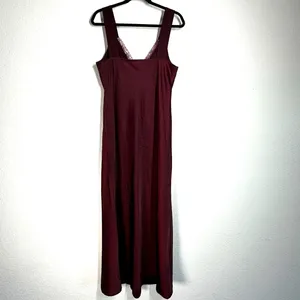 Wayf M burgundy slip dress long maxi lace trim V-neck Satin Ox Blood Women thumbnail 2