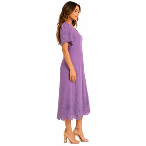 Vintage Neiman-Marcus Lavender Beaded Embroidered Midi Dress Women’s Size Large thumbnail 3