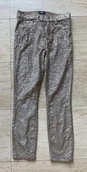 Seven 7 For All Man Kind Pants Size 28 Gold Marble Shimmer Designer Pants‎ thumbnail 1