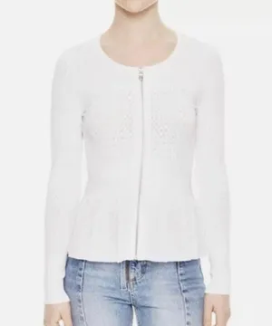 SANDRO stanislav Cardigan white sweater Women long sleeves size Medium Top Zipup thumbnail 1