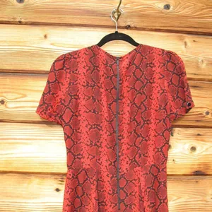 Red Black Python Snake Print Silk Blend Fit and Flare Dress thumbnail 9