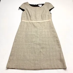 Mary McFadden‎ Sheath Dress Women 14 Tan Tweed Workwear Cap Sleeve Poly Rayon thumbnail 1