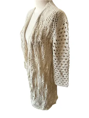 Natural Life Abigail open crochet duster coastal boho S/M thumbnail 4
