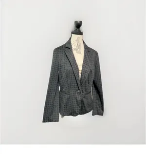 SOHO Apparel LTD Women L Blazer Black Gray Plaid Check One Button Jacket Y2K VTG thumbnail 2