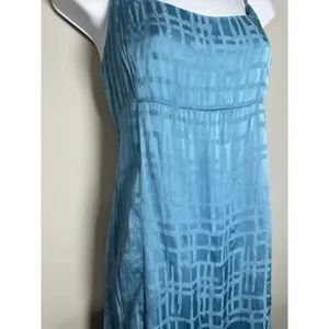 Ghanda Coastal Blue Satin Mini Slip Dress Tie Back Geometric‎ Jacquard Size M thumbnail 2