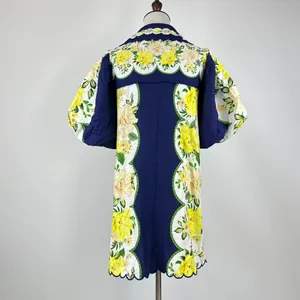 NWOT Farm Rio Linen Blend Blue Scalloped Floral Garden Mini Dress Size XXS/W38 thumbnail 5
