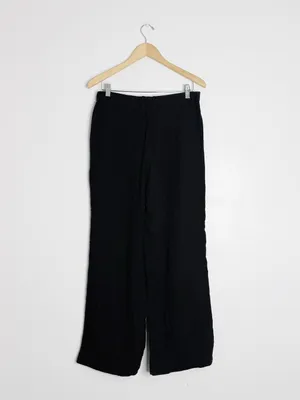 Abercrombie & Fitch Curve Love Wide Leg Linen Blend Pants Black 6R thumbnail 2