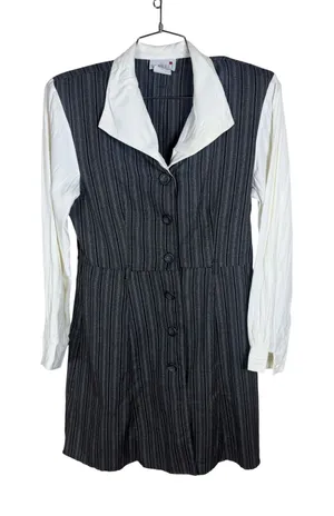 Scarlett Vintage 90s Pinstripe Layered Look Mini Dress Black White Size 9/10 thumbnail 1