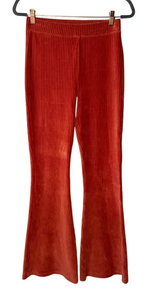 Aerie Groove-on Rib Velour Flare Pant Burnt Orange Sz S Stretch Boho thumbnail 1