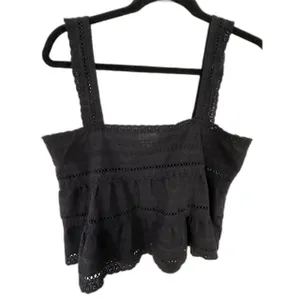 dee elly Babydoll Black Eyelet Square Neck 100% Cotton Cropped Tank Women's Sz S thumbnail 3