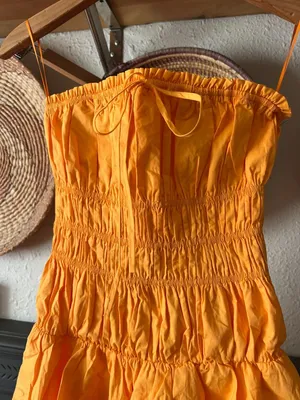 Bubble smocked strapless Mini Dress Game Day Sweetheart in Marigold Orange XS thumbnail 4
