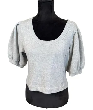 Aerie Seams Right Puff Sleeve Crop Top Medium Heather Gray Grey Athleisure thumbnail 1