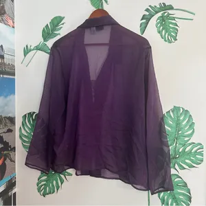Vintage Sheer Purple Button Up Top Size L thumbnail 4