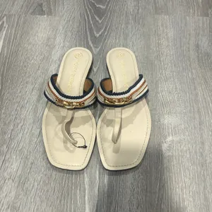 Tory Burch Jessa Cream Thong Nautical Preppy Sandal Size 7.5 thumbnail 2