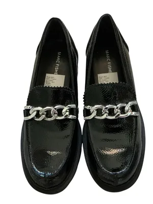 Marc fisher women’s Louann loafer shoes black patent leather chunky silver charm thumbnail 1