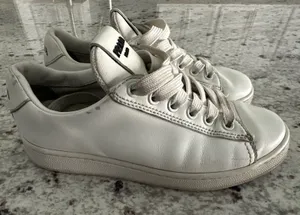 Prada white leather womens sneakers shoes 35 USED thumbnail 1