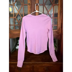 Free People Women Purple Butterfly Crochet Waffle Knit Top Size M thumbnail 3