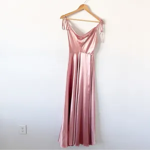 Ladivine Satin Dusty Pink Formal Evening Cocktail High Slit Maxi Gown thumbnail 2