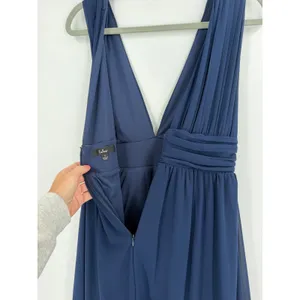 Lulus Maxi Dress Womens S Navy Heavenly Hues Pleated Side Slit Formal Elegant thumbnail 4