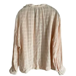 Zara Long Sleeve Oversized Flowing Loose Semi Sheer V Neck Blouse XS Soft Peach thumbnail 5