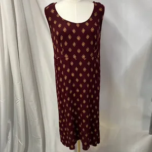 Vintage Rabbit Rabbit Rabbit Rayon Slip‎ Dress Womens M USA Made Maroon Gold thumbnail 2
